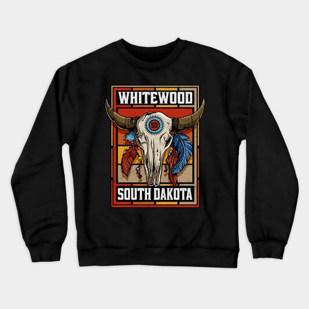 Whitewood South Dakota Native American Bison Skull Crewneck Sweatshirt by SouthDakotaGifts